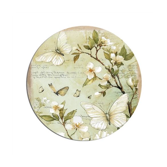 Nyomtatott fa tábla koszorú közép 11,8cm - Tavasz zöld téma