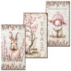   Nyomtatott dekorkarton 9,5x5cm - Húsvéti rózsaszín téma táblák (3db/csom.)