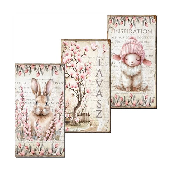 Nyomtatott dekorkarton 9,5x5cm - Húsvéti rózsaszín téma táblák (3db/csom.)