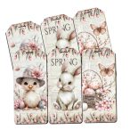   Nyomtatott dekorkarton 5,7x2,5cm - Húsvéti rózsaszín téma táblák (6db/csom.)