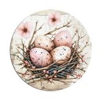   Nyomtatott fa tábla koszorú közép 11,8cm - Húsvéti rózsaszín téma