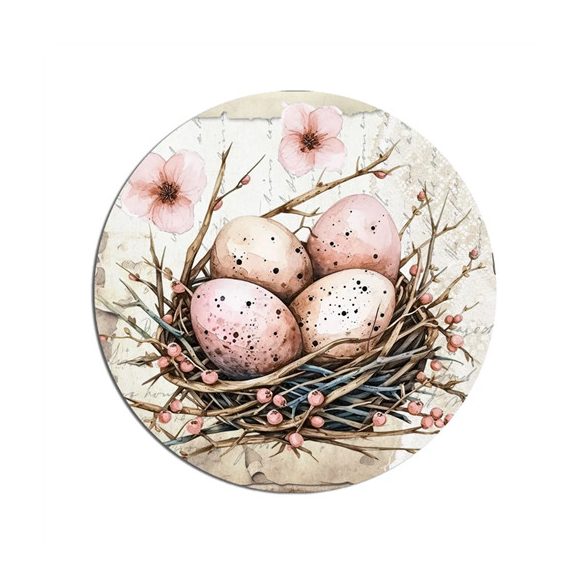 Nyomtatott fa tábla koszorú közép 11,8cm - Húsvéti rózsaszín téma