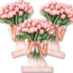 Nyomtatott dekorkarton 7x5cm - Tulipános lány (3db/csom.)