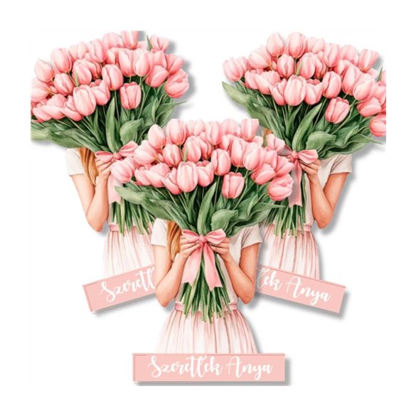 Nyomtatott dekorkarton 7x5cm - Tulipános lány (3db/csom.)