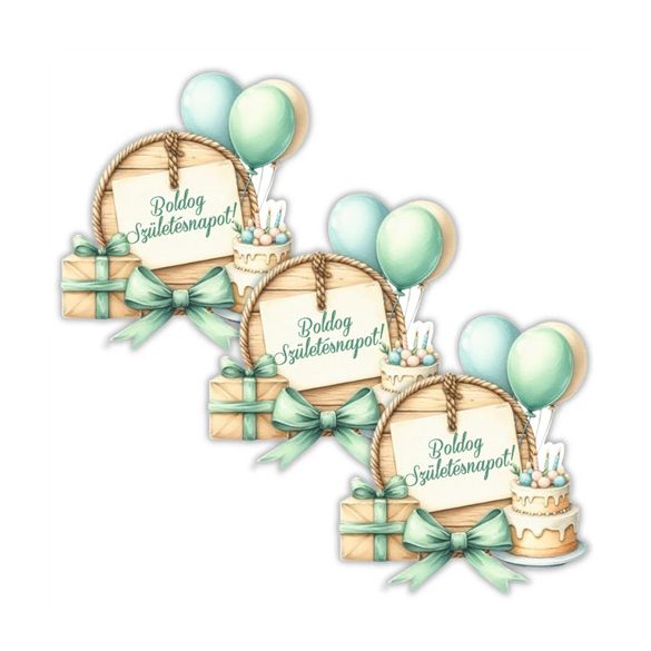 Nyomtatott dekorkarton 6x6cm - Lufis torta szülinap (3db/csom.)