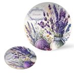 Nyomtatott fa tábla koszorú közép 11,8cm - Levendulás