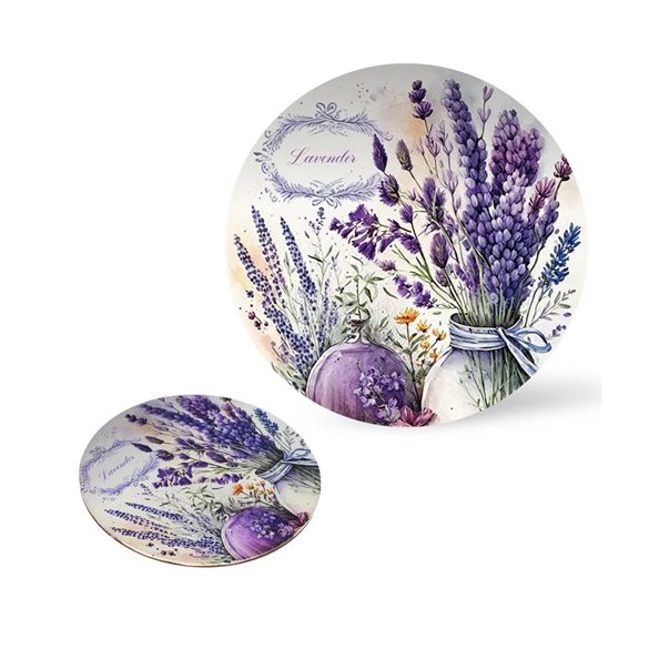 Nyomtatott fa tábla koszorú közép 14,8cm - Levendulás