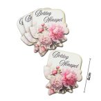   Nyomtatott dekorkarton - Boldog nőnapot virágos tábla 6cm - Rózsaszín (4db/csom.)