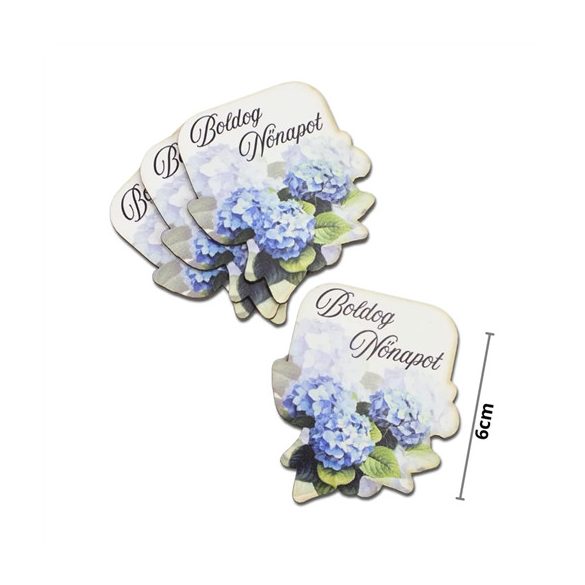 Nyomtatott dekorkarton - Boldog nőnapot virágos tábla 6cm - Kék (4db/csom.)