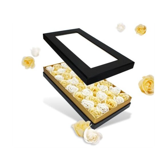 Prémium szappanrózsa fej Fekete szelence - Krém-fehér (40db/dob.)