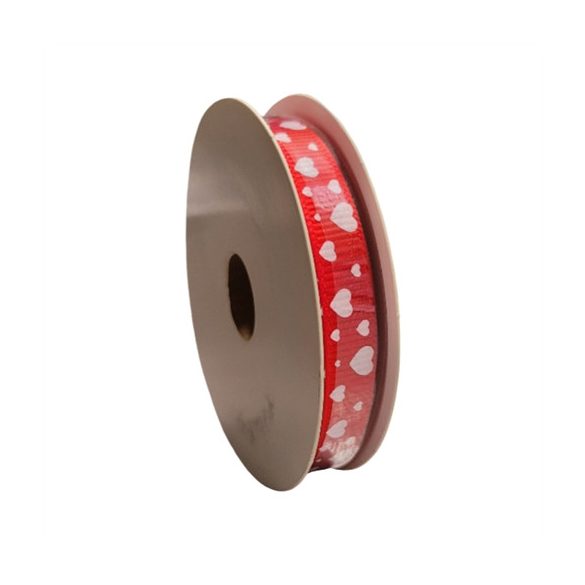 Szalag ripsz 10mm/10m szivecskés - Piros,fehér