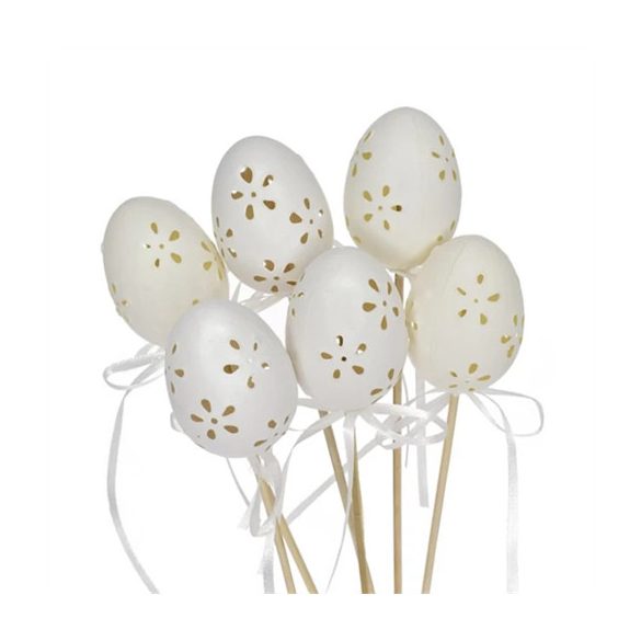 Tojás csipkemintával, betűzős 6cm - Fehér S/6