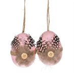 Tojás tollakkal, akasztós műanyag 8cm - Rózsaszín S/2