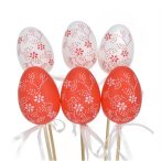 Tojás virág mintával, betűzős 6cm - Piros, fehér S/6