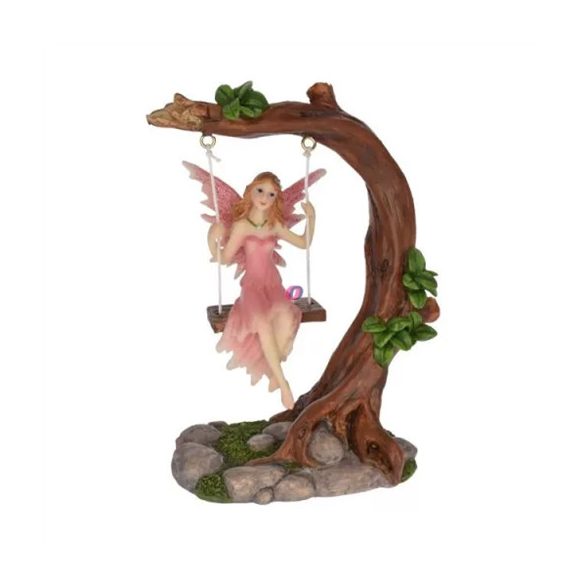 Tündér hintával, faágon poly 10,5x5,8x13cm - Színes