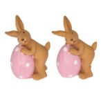   Nyúl tojással álló poly 3,8x2,1x5cm - Rózsaszín,barna S/2