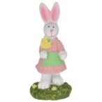 Nyúl virággal lány álló poly 3,6x3,5x8cm - Rózsaszín