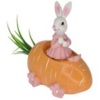   Nyúl répában lány poly 9x5,9x9,3cm - Rózsaszín,narancssárga