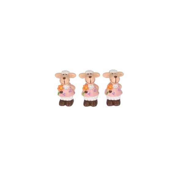 Bárány virággal lány álló poly 2,3x2,2x4,2cm - Rózsaszín S/3