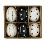   Tojás igazi pöttyös akasztós, dobozban 6cm - Fekete, fehér S/6