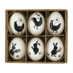   Tojás igazi nyúllal, csirkével, dobozban 6cm - Fekete, fehér S/6