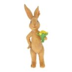 Nyúl virággal álló műanyag 3,7x3,7x9,1cm - Barna