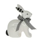   Nyúl nyakában szalaggal porcelán 9,8x4,8x11,2cm - Fehér, fekete
