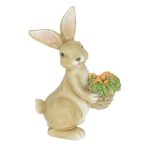   Nyúl répával, virággal álló poly 14,5x8,5x20,5cm - Barna 2 féle