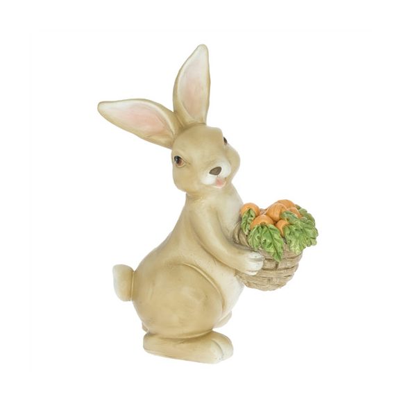 Nyúl répával, virággal álló poly 14,5x8,5x20,5cm - Barna 2 féle