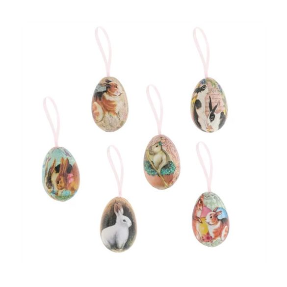Tojás nyúl mintával, akasztós műanyag 4cm - Vegyes S/12