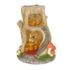   Tündérlak lépcsővel, gombával szolár, LED-es poly 17x15,8x20,5cm - Barna, piros