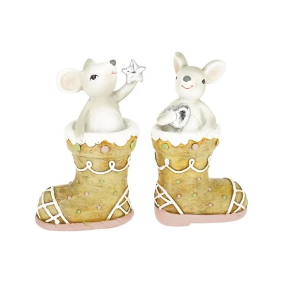 Egér mézeskalács csizmában, szívvel, csillaggal poly 7,5x4,5x12,5cm - 2 féle