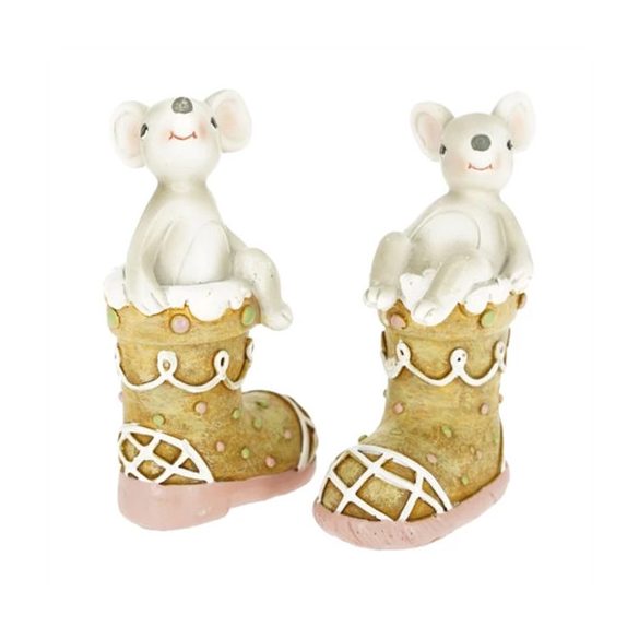 Egér mézeskalács csizmában álló, ülő poly 5,5x3,5x9,5cm - 2 féle