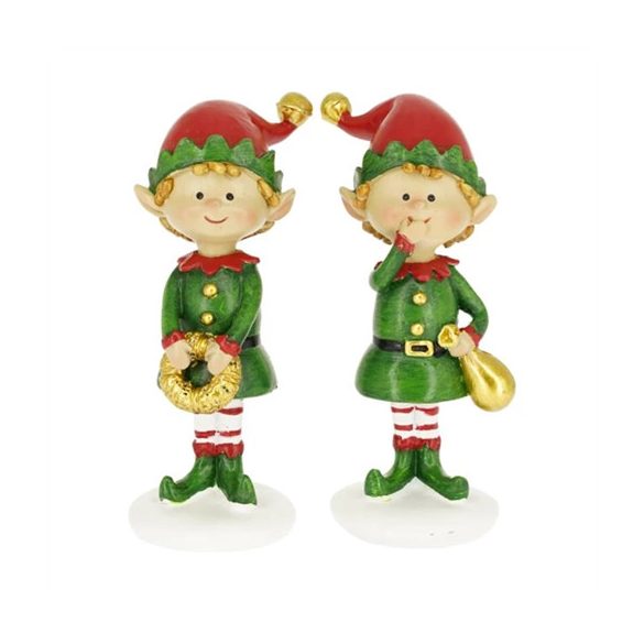 Manó fiú, lány koszorúval, csomaggal álló 4x4x10cm - 2 féle