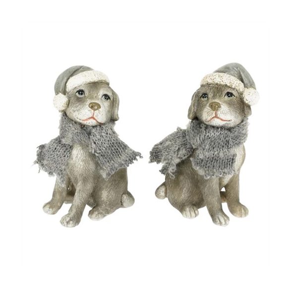 Kutya sállal, sapkában ülő poly 7x4,5x10,5cm - 2 féle