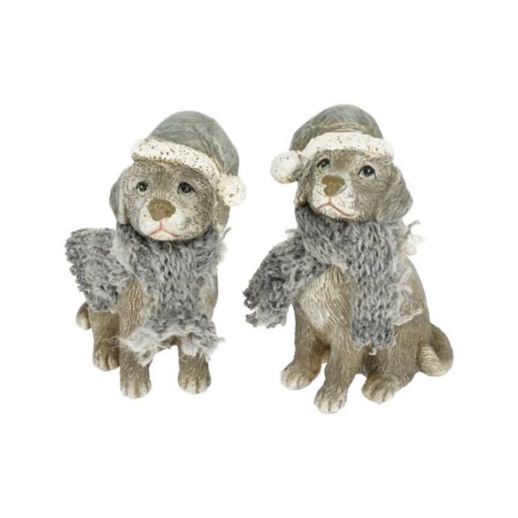 Kutya sállal, sapkában ülő poly 4x3,2x7cm - 2 féle