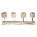 Gyertyatartó 4 részes uszadékfa, üveg 57x20cm - Natúr