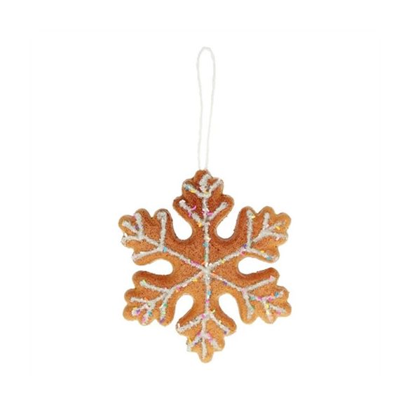 Mézeskalács hópehely cukormázzal, akasztós 15x13x2cm