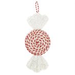   Cukorka spirál mintás, óriás, akasztós, flitteres 32x12x6cm - Piros/fehér