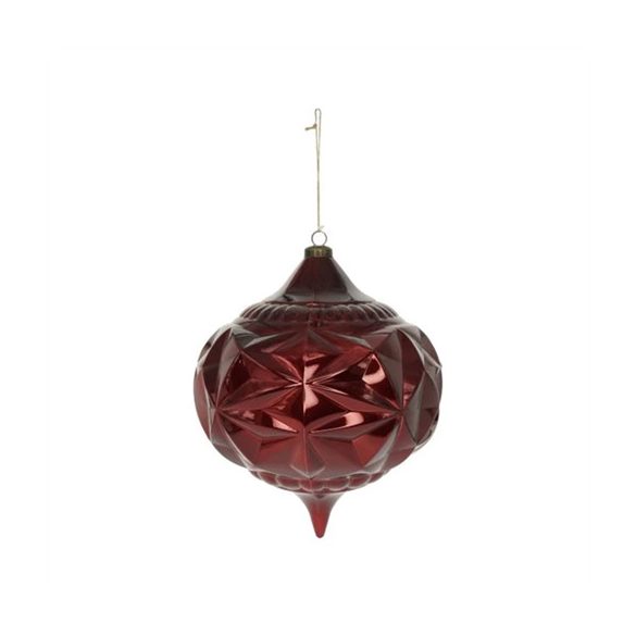Karácsonyfadísz akasztós gömb hagyma alakú 20x26cm műanyag - Bordó