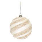   Karácsonyfadísz akasztós gömb 15cm gyöngyház fényű glitteres műanyag - Pezsgő