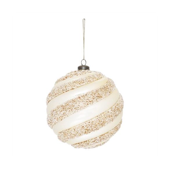 Karácsonyfadísz akasztós gömb 15cm gyöngyház fényű glitteres műanyag - Pezsgő