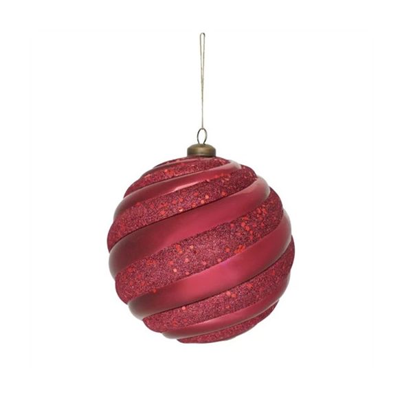Karácsonyfadísz akasztós gömb 15cm gyöngyház fényű glitteres műanyag - Bordó