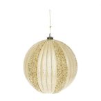   Karácsonyfadísz akasztós gömb 20cm műanyag gyöngy csíkokkal - Rózsaszín