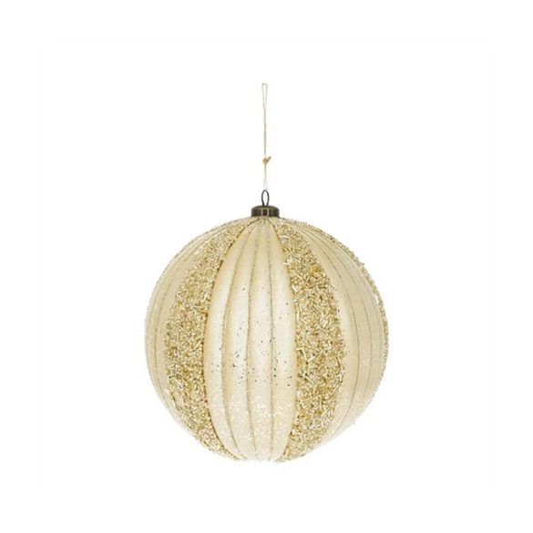 Karácsonyfadísz akasztós gömb 20cm műanyag gyöngy csíkokkal - Rózsaszín