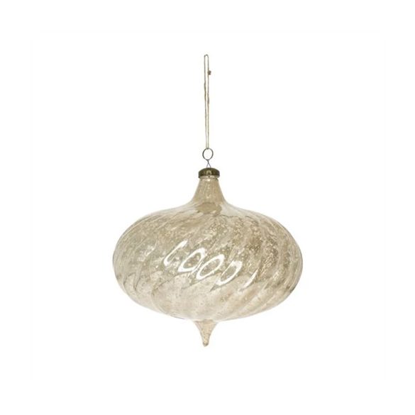 Karácsonyfadísz akasztós gömb hagyma alakú 20x19,5cm műanyag - Ezüst