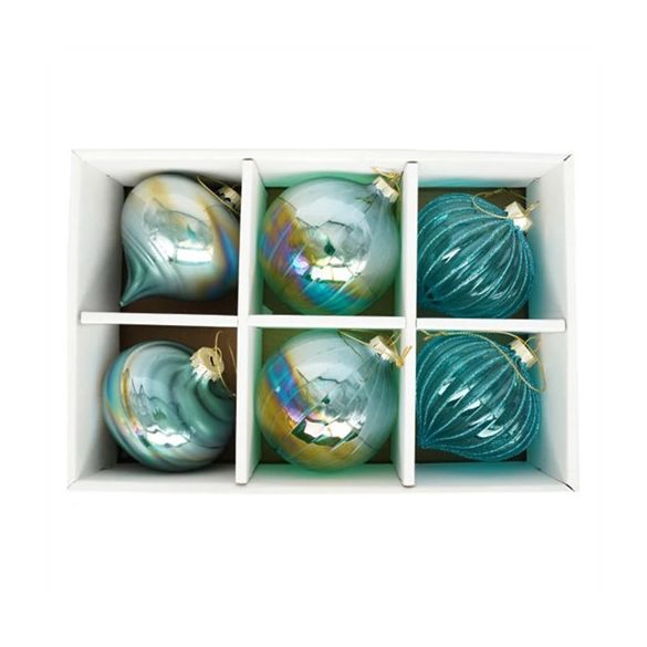 Üveg gömb 8cm hagyma alakú - Türkizkék S/6