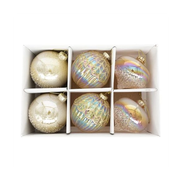 Üveg gömb 8cm hagyma alakú dombor mintával - Pezsgő S/6