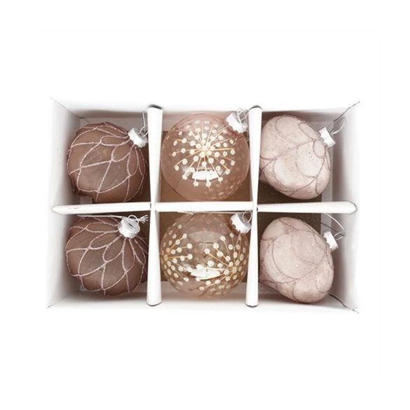 Üveg gömb 8cm hagyma alakú glitteres - Mályva S/6