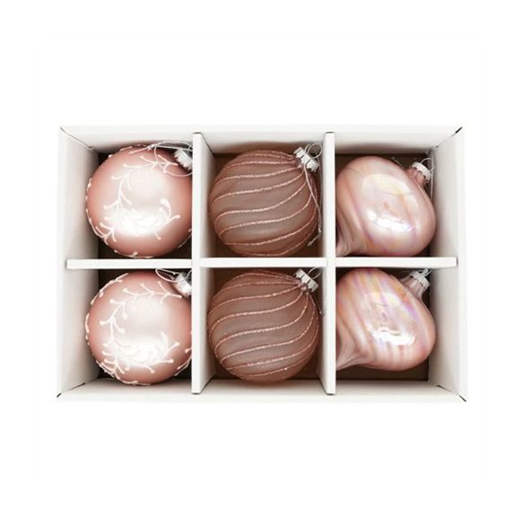 Üveg gömb 8cm hagyma alakú matt - Rózsaszín, mályva S/6